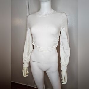 Beige Botany Long Sleeve Open Back Drawstring Top 94% Cotton Size Small